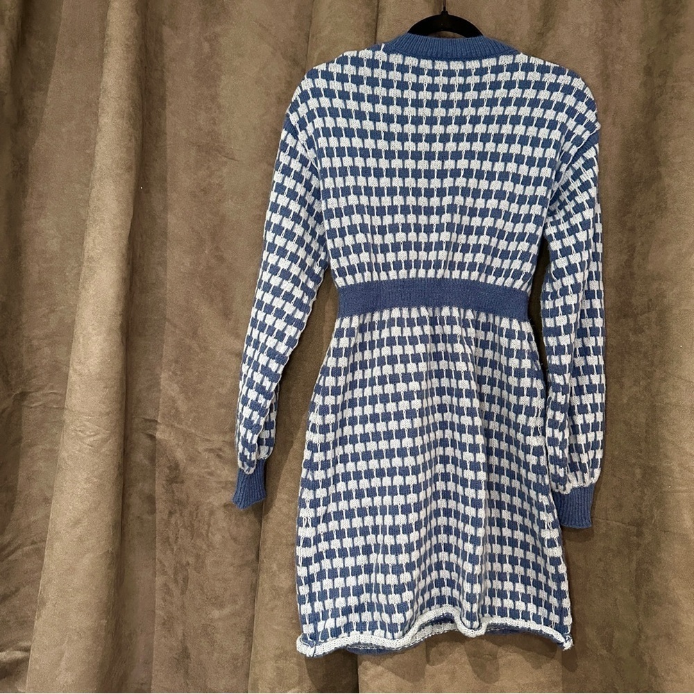 MODA ME COUTURE Sweater Dress Polyester Houndstooth Quiet Luxury L Blue - Picture 9 of 10